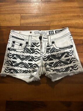 Miss Me White Shorts with Black Aztec Print